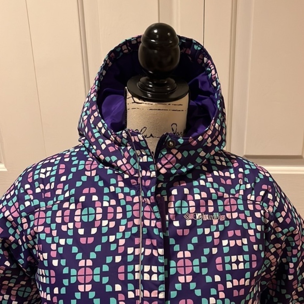 Columbia Youth Horizon Ride hooded Ski jacket in hyper purple print XL - Picture 15 of 15